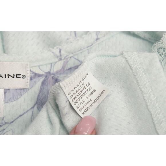 Miss Elaine Womens XL Nightgown Aqua Floral Pointelle Knit Nightgown Long Sleeve - Picture 6 of 8